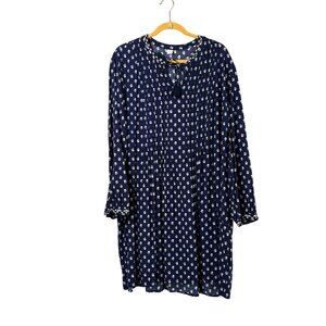 Old Navy Pleated Tassel Dress Size XXL 2XL Navy Green Floral Long Sleeve Boho